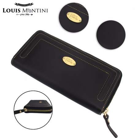 Louis Montini ( Zip-Around ) กระเป๋าสตางค์ผู้หญิง หนังวัวแท้ ซิปรอบ หนังแท้ Womens wallet WL15-01 - สีดำ