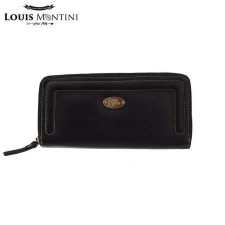 Louis Montini ( Zip-Around ) กระเป๋าสตางค์ผู้หญิง หนังวัวแท้ ซิปรอบ หนังแท้ Womens wallet WL15-01 - สีดำ