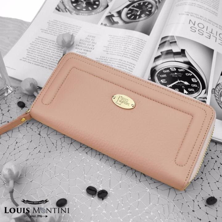 Louis Montini ( Zip-Around ) กระเป๋าสตางค์ผู้หญิง หนังวัวแท้ ซิปรอบ หนังแท้ Women's wallet WL15-03 - สีชมพูอ่อน