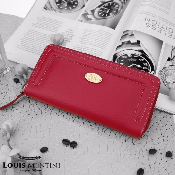 Louis Montini ( Zip-Around ) กระเป๋าสตางค์ผู้หญิง หนังวัวแท้ ซิปรอบ หนังแท้ Women's wallet WL15-04 - สีบานเย็น