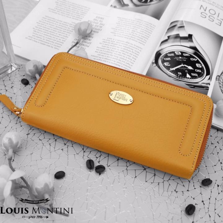 Louis Montini ( Zip-Around ) กระเป๋าสตางค์ผู้หญิง หนังวัวแท้ ซิปรอบ หนังแท้ Women's wallet WL15-06 - สีเหลืองมัสตาร์ด