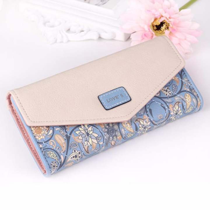 Maylin Bags กระเป๋าสตางค์ใบยาว ผู้หญิง กระเป๋าสตางค์น่ารัก กระเป๋าเงินผู้หญิง รุ่น MW-017 (สีฟ้า/สีขาว)