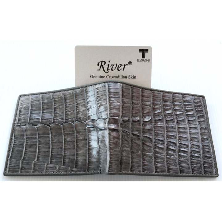 MCROC กระเป๋าสตางค์หนังจระเข้แท้ ส่วนหาง สีเทา