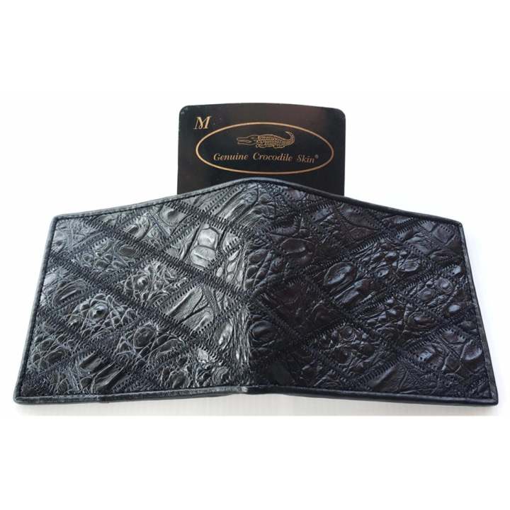MCROC กระเป๋าสตางค์หนังจระเข้แท้ ส่วนหนังท้อง (สีดำ)