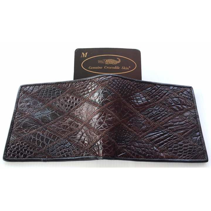 MCROC กระเป๋าสตางค์หนังจระเข้แท้ ส่วนหนังท้อง (สีน้ำตาลเข้ม)