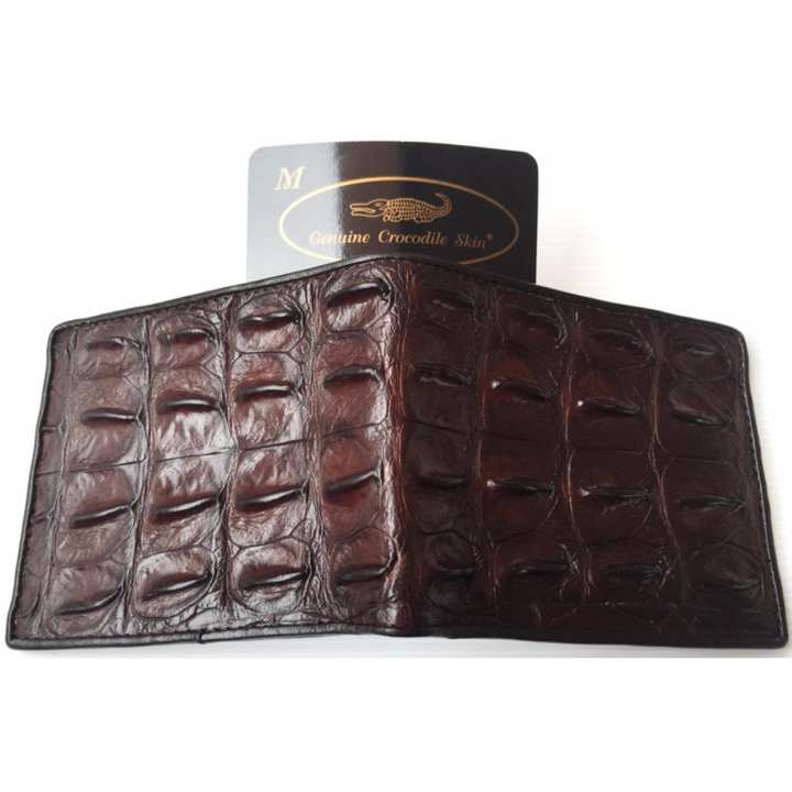 MCROC กระเป๋าสตางค์หนังจระเข้แท้ ส่วนกระดูกสันหลัง สีกาแฟ