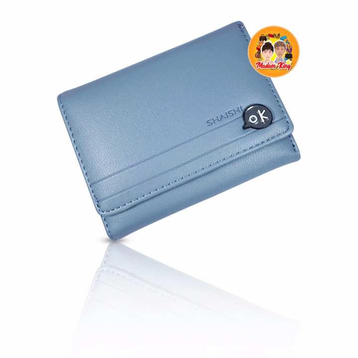 MK:กระเป๋าสตางค์สุภาพสตรี หนังนิ่ม ดีไซน์น่ารัก สไตล์มินิมอล ( Blue&Beige Color )