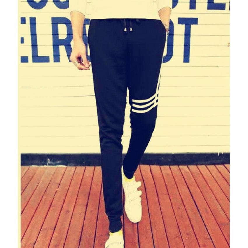 Mod กางเกงขายาวผู้ชาย เอวยางยืด เสื้อผ้าวัยรุ่น 2 กระเป๋า (สีดำ) รุ่น 013