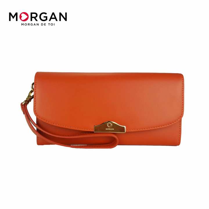 Morgan กระเป๋าสตางค์หนังแท้ ใบยาว ฝาพับรุ่น ITZEL 01 สีส้ม