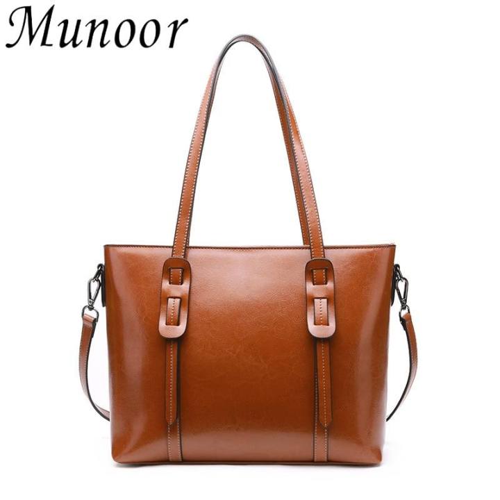 ราคา Munoor High Quality 100% Genuine Cow Leather Women Top Handle Tote ...