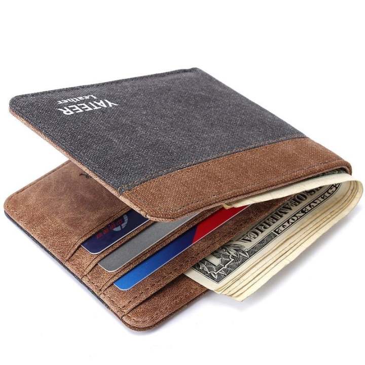 New Men's Short Wallet Creative Canvas Pocket Wallet - Grey...