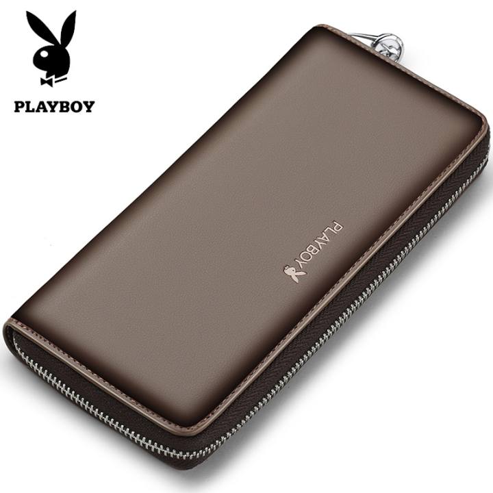 Playboyกระเป๋าสตางค์ผู้ชายใบยาวซิปรอบ (วรรคสามสีน้ำตาล) (วรรคสามสีน้ำตาล)
