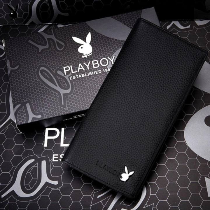 Playboy กระเป๋าสตางค์หนังแท้คุณภาพดี (สีดำ)