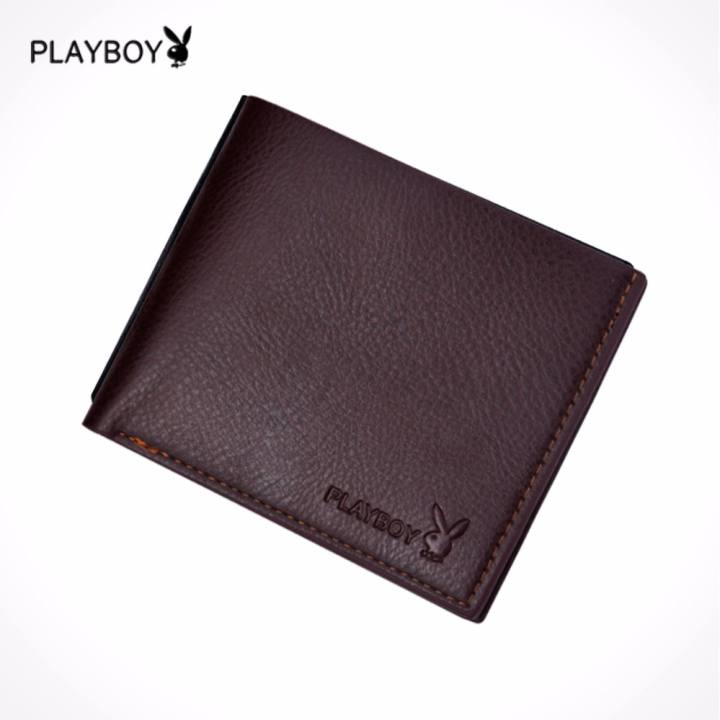 Playboy กระเป๋าสตางค์แฟชั่น หนังแท้คุณภาพดี (สีน้ำตาล)
