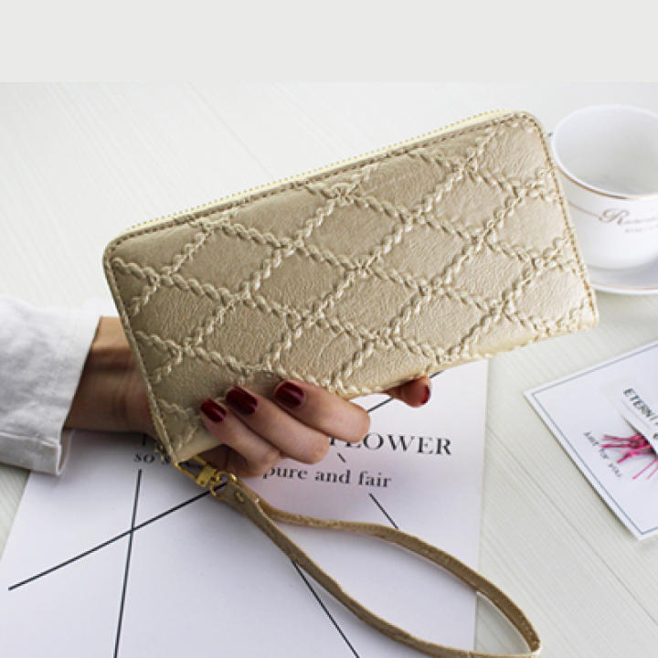 กระเป๋าสะตางค์ขนาดยาว ลายตาราง สไตล์ผู้หญิงเกาหลี (สีทอง) (สีทอง)