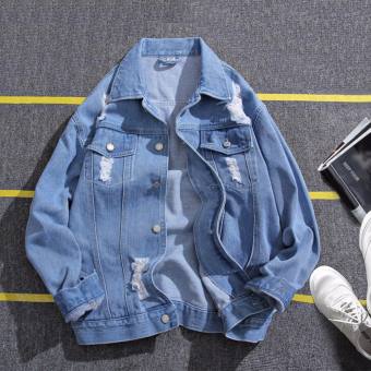 Retro Ripped Men's Fashion Denim Jacket Casual Loose Outwear Jeans Coat - intl