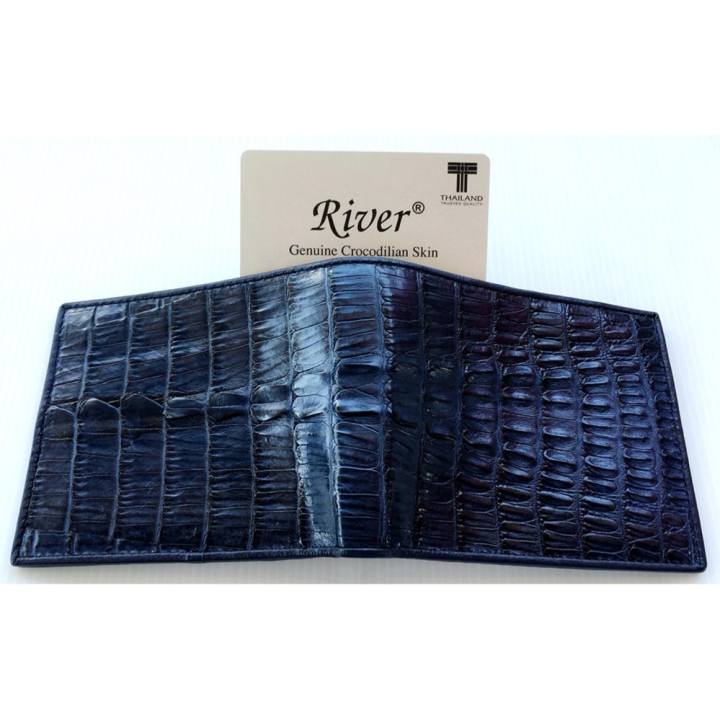 River กระเป๋าสตางค์หนังจระเข้แท้ ส่วนหาง (สีน้ำเงินเข้ม)