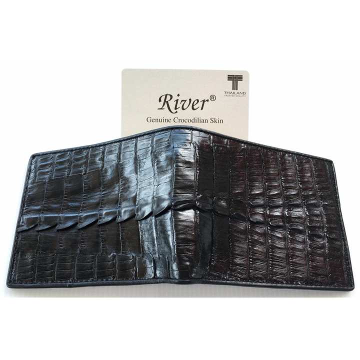 River กระเป๋าสตางค์หนังจระเข้แท้ ส่วนหาง สีดำ