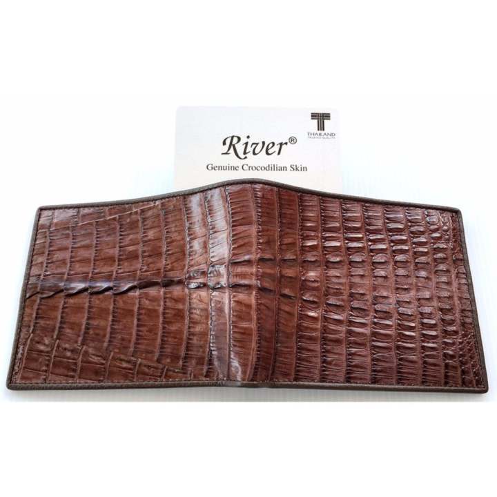 River กระเป๋าสตางค์หนังจระเข้แท้ ส่วนหาง สีน้ำตาลเข้ม
