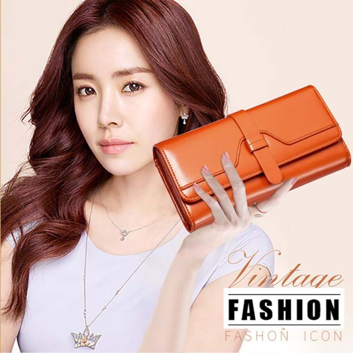 RN Bags กระเป๋าสตางค์ใบยาว กระเป๋าเงินผู้หญิง กระเป๋าสตางค์น่ารัก รุ่น RW-001 (สีน้ำตาล)