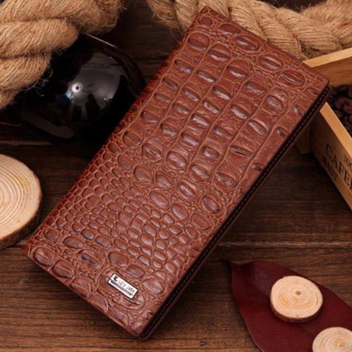 SevJink กระเป๋าสตางค์ ผู้ชาย กระเป๋าเงิน กระเป๋าตัง บาง ทรงยาว Wallet Long Mens Luxury Leather Credit/ID Card Holder Billfold Coin Purse - Brown