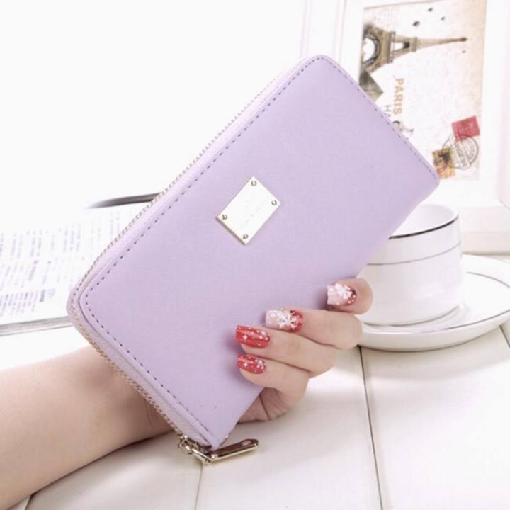 กระเป๋าสตางค์ใบยาว ใส่มือถือได้ สีม่วง SH003