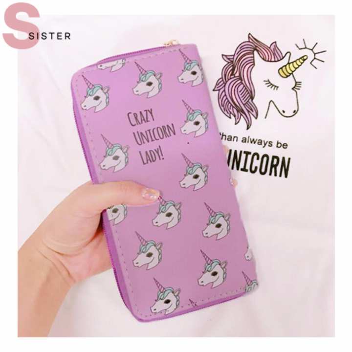 กระเป๋าสตางค์ sister unicorn ลาย crazy unicorn สีม่วง