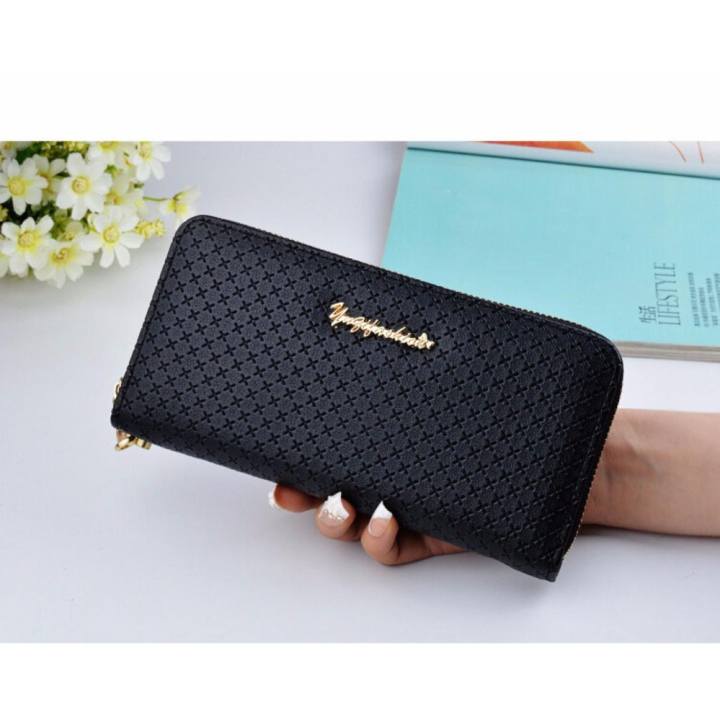 SUN กระเป๋าสตางค์ใบยาว กระเป๋าเงินผู้หญิง W-87 - Black