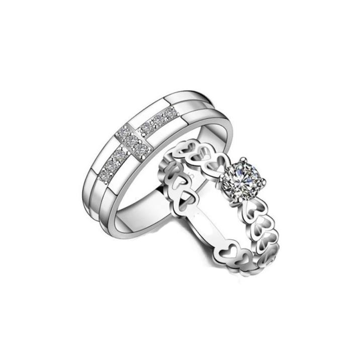 TANITTgems แหวนคู่ แหวนคู่รักแบบกางเขน/หัวใจประดับเพชรน้ำงาม