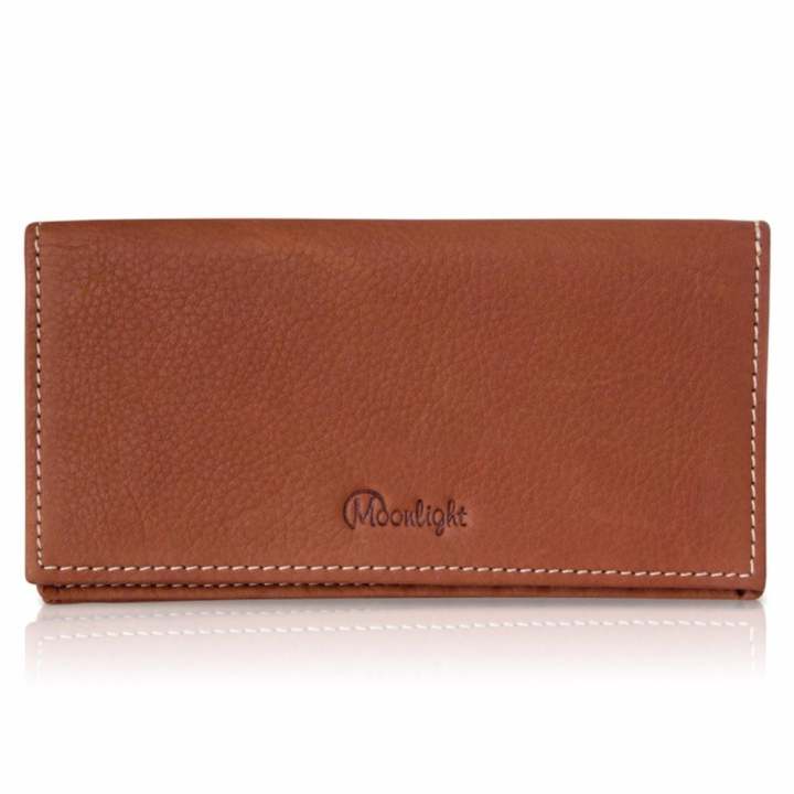 Super Sale! กระเป๋าสตางค์หนังแท้ ใบยาว แบรนด์ Moonlight สีแทน ส่งฟรี พร้อมกล่อง ขายโดยตรงจากผู้ผลิต