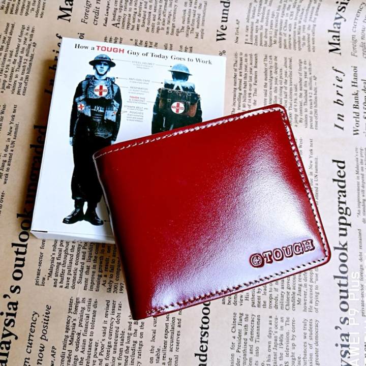 TOUGH กระเป๋าสตางค์ มีซิปในยาว ซิปเล็กใส่เหรียญ หนังแท้หนังเงา รุ่นTOU001-10(สีเลือดหมูพร้อมกล่อง)