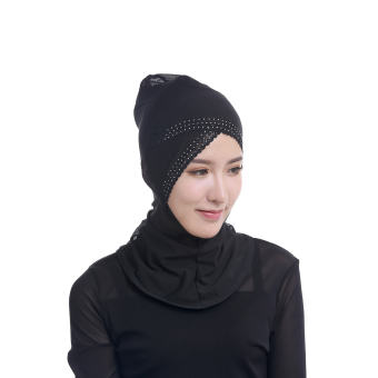ฝาครอบด้านใน tudung มุสลิม CROSS ผ้าคลุม Lace Hijab - Black - INTL