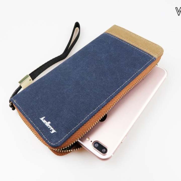 Allday WL02-Blue กระเป๋าสตางค์ใบยาว กระเป๋าสตางค์ผู้ชาย ผ้าแคนวาส สีน้ำเงิน