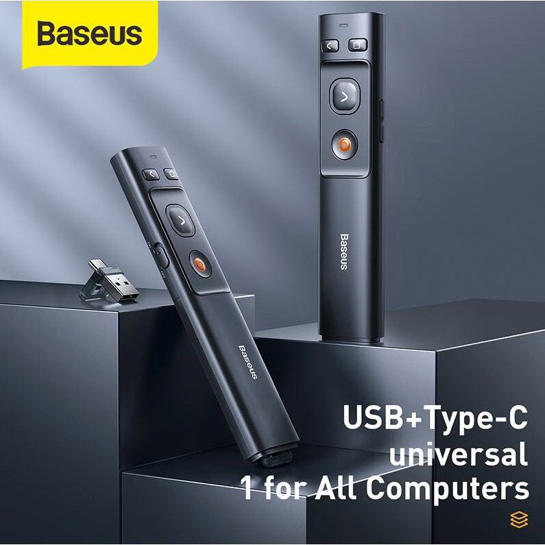 Baseus รีโมทพรีเซนไร้สาย Type c + USB Wireless Remote Control Presentation Laser Pointer PPT #U104 #ของแท้ 100%