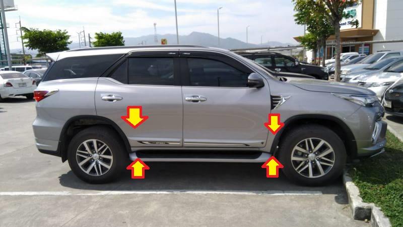 กาบข้างประตู กาบกันกระแทก รถtoyota Fortuner 15-19 สีบอร์นเงิน 1d6