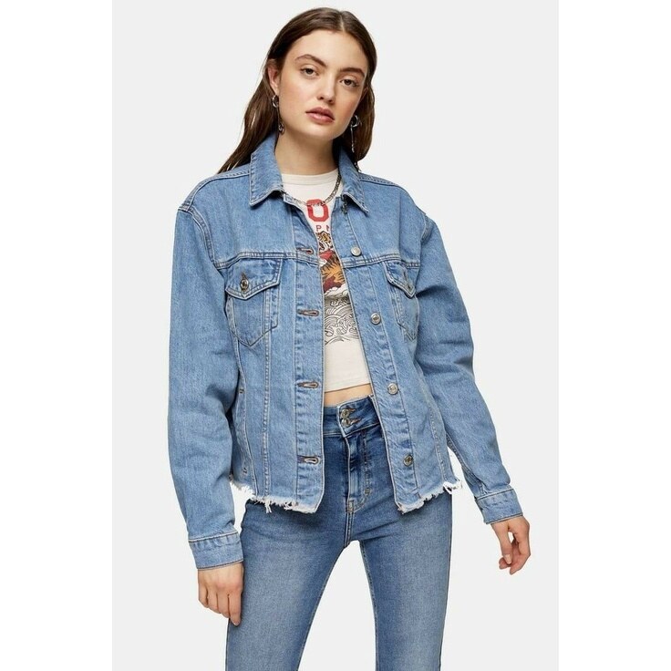 สินค้าหลุด QC Topshop Petite Oversized Denim Jacket in Mid Wash Blue ท็อปช็อป เสื้อแจ็คเก็ต เสื้อยีนส์ โอเวอร์ไซส์