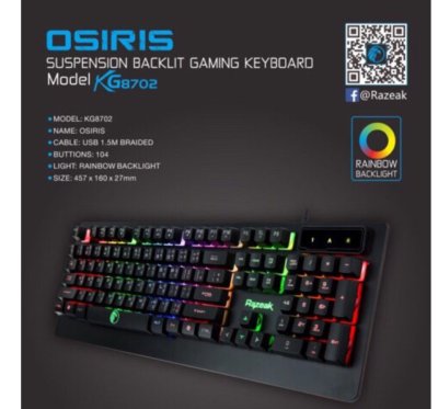 RAZEAK รุ่น RK-8702 คีย์บอร์ดเกมมิ่ง KEYBOARD USB ไฟสีรุ้ง RAZEAK รุ่น RK-8702 คีย์บอร์ดเกมมิ่ง KEYBOARD USB ไฟสีรุ้ง