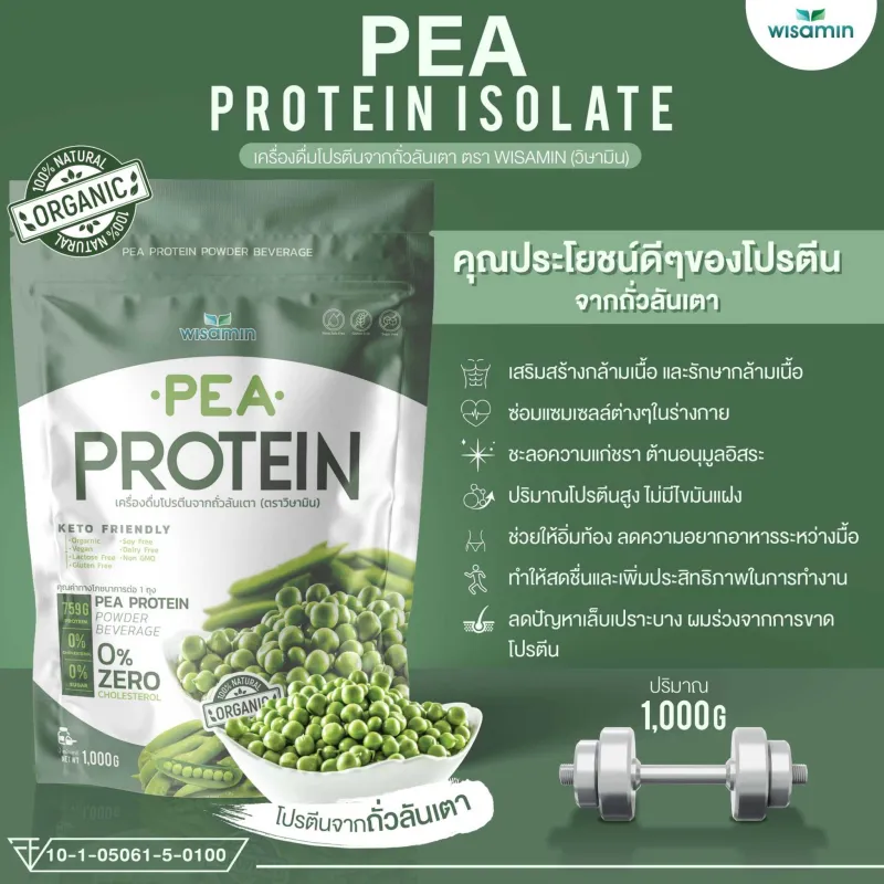 ภาพสินค้าPea protein isolate (พีโปรตีน ไอโซเลท) เครื่องดื่มโปรตีนจากถั่วลันเตา 100% ปลอด GMO จำนวน 1 ถุง บรรจุ 1,000 กรัม จากร้าน MAX GB SHOP บน Lazada ภาพที่ 6