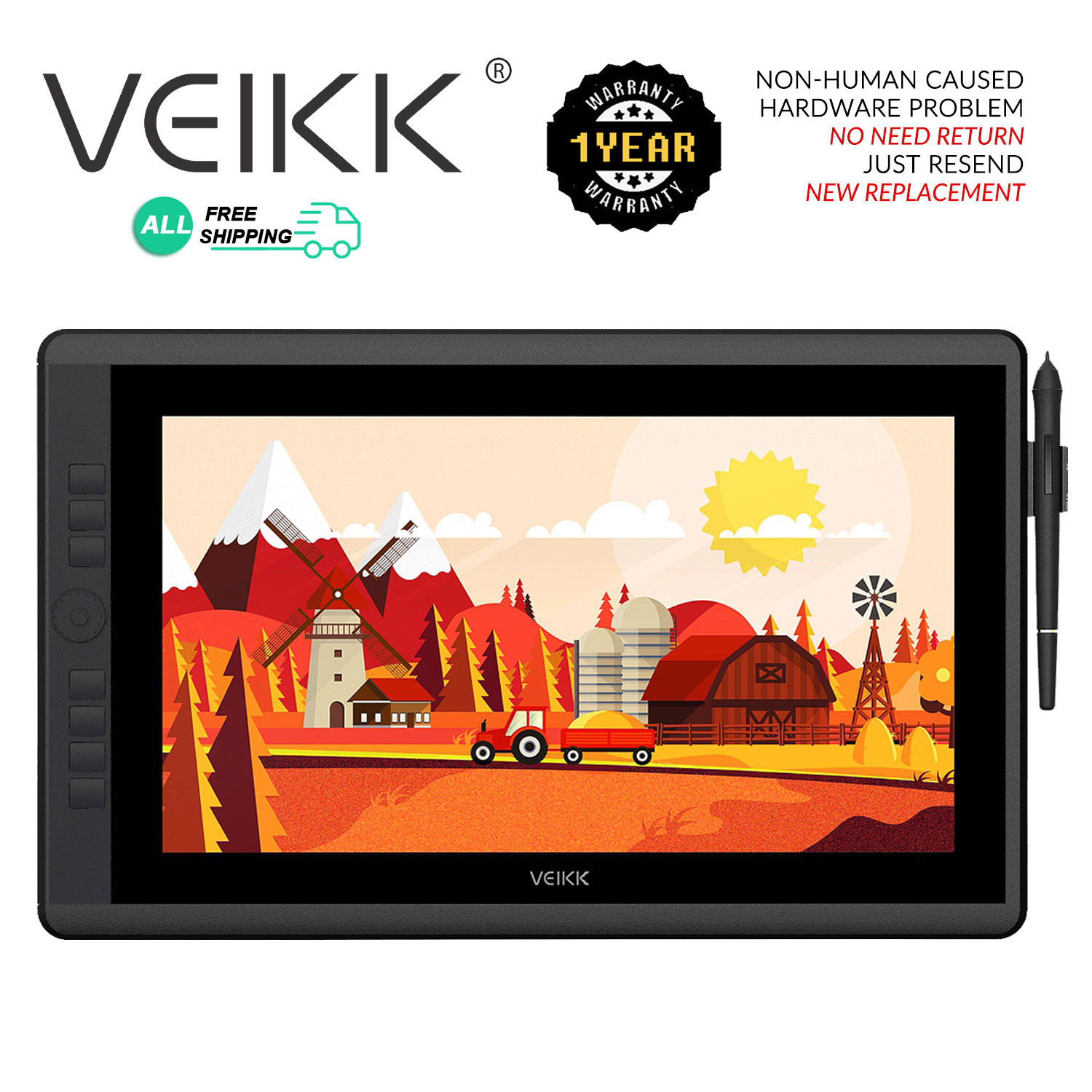 VEIKK VK1560 Proหน้าจอกราฟิก15.6นิ้ว,หน้าจอIPS HDขนาด8192นิ้วพร้อมปากกาพาสซีฟฟรีแบตเตอรี่2ปุ่มลัด7ปุ่มเลื่อนและขาตั้งอิสระ (92% ระดับNTSC)