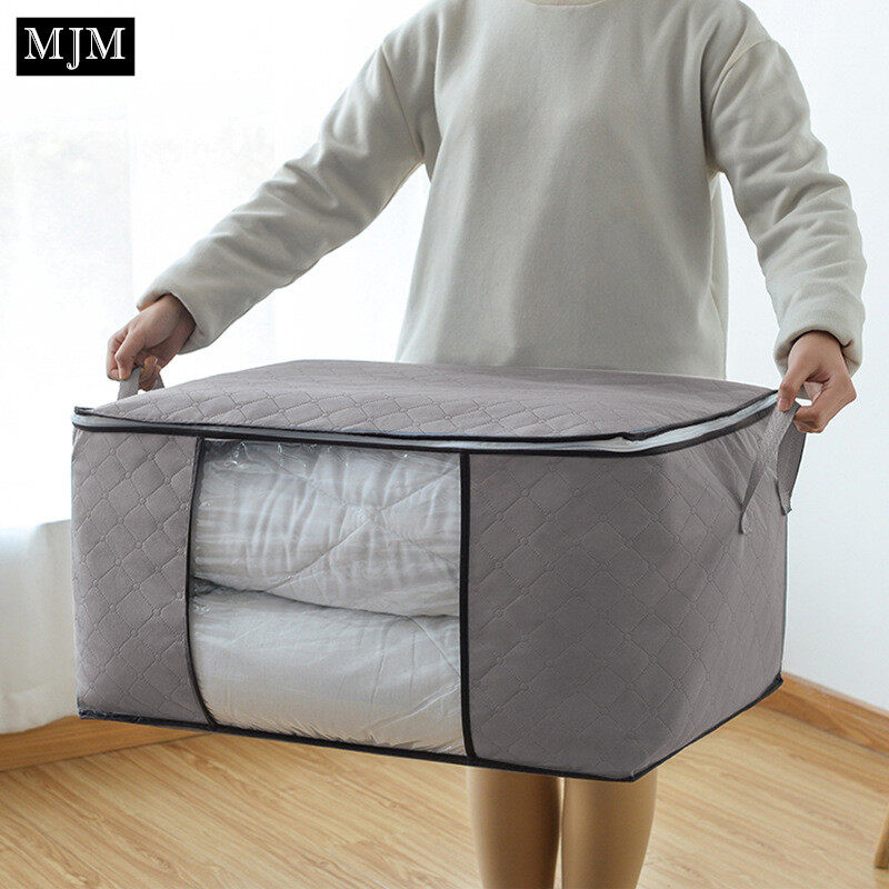 MJM ตู้เสื้อผ้า กระเป๋า ถุง กล่องเอนกประสงค์ สำหรับเก็บผ้าห่ม ผ้านวม เสื้อผ้า หมอน กล่องจัดระเบียบผ้า พับได้( ตามขวาง 60*43*35）