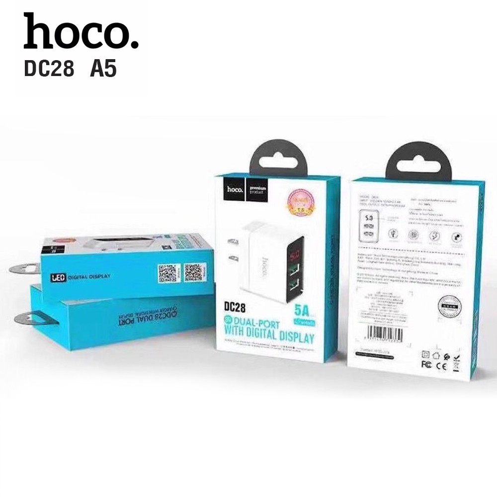 Hoco หัวชาร์จแบตเตอรี่ DC28 5A รุ่น dual-usb-thriving-digital-display-00A-Ri