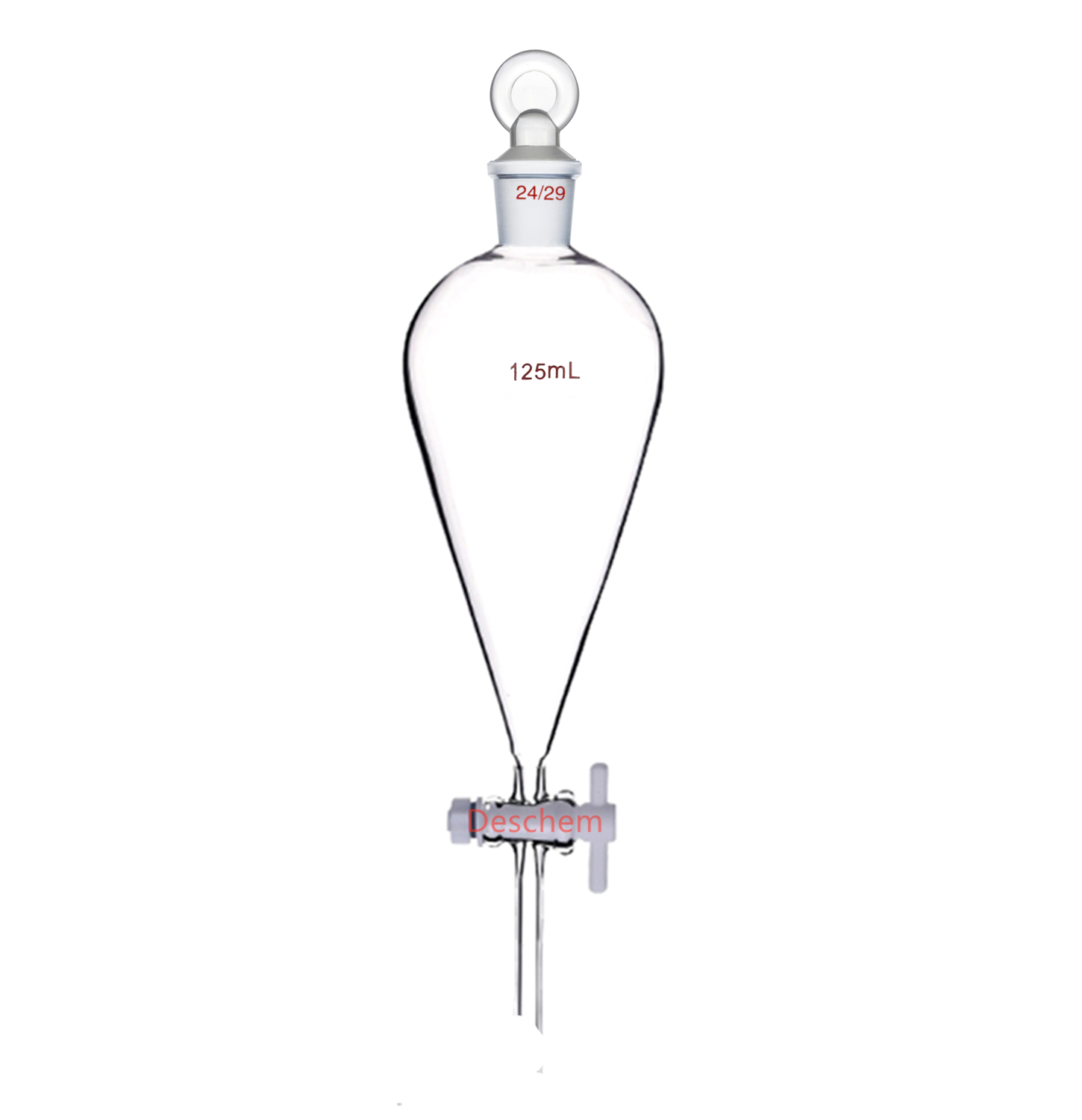 125Ml 2429 Pyriform Glass Separatory Funnel Drop Tube PTFE Stop Lab