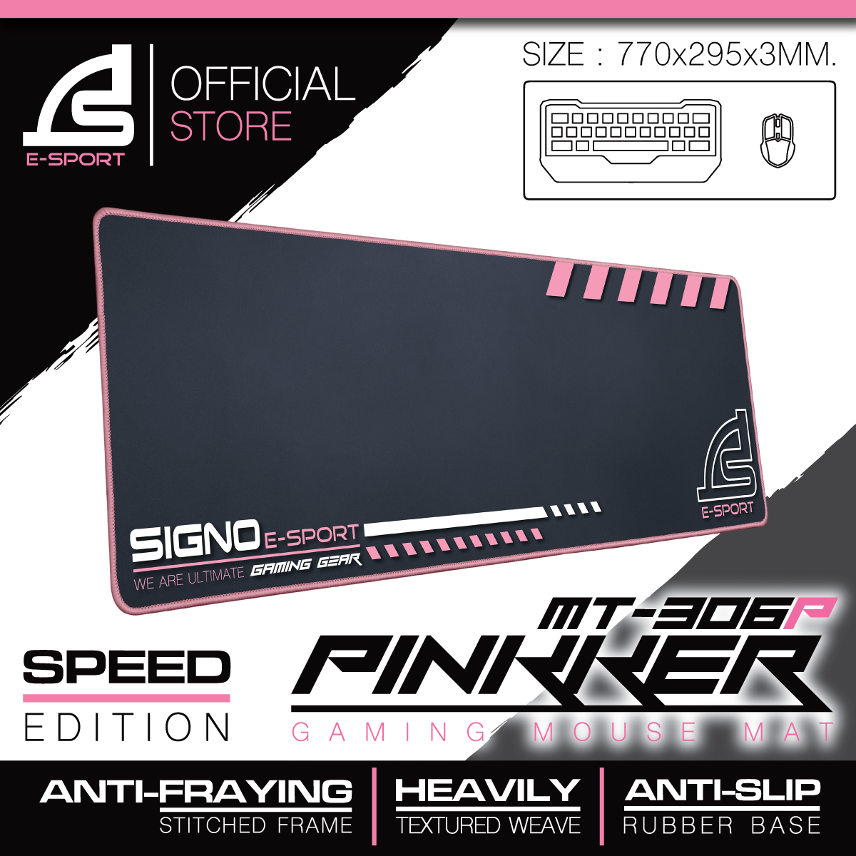 SIGNO Gaming Mouse Mat PINKKER รุ่น MT-306P (Speed Edition) (แผ่นรองเมาส์ เกมส์มิ่ง)