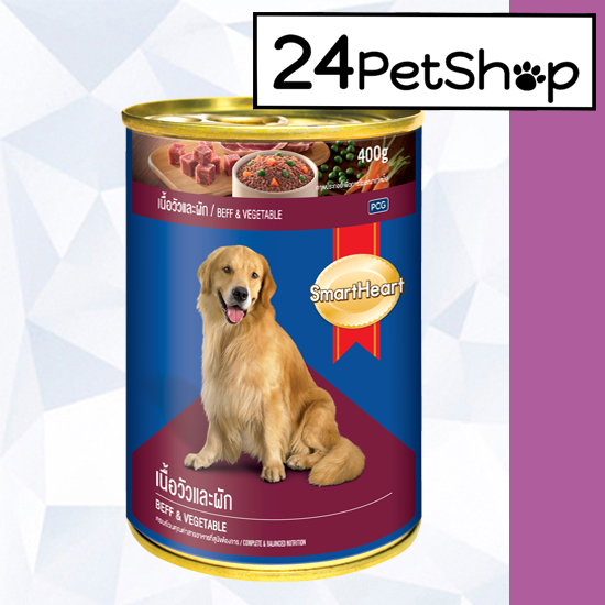 [12 กระป๋อง] SmartHeart 400g. สมาร์ทฮาร์ท อาหารเปียกสุนัข แบบกระป๋อง  pets flavor เนื้อวัวและผักขนาดกิโลอาหารสัตว์ 4.8 kg.