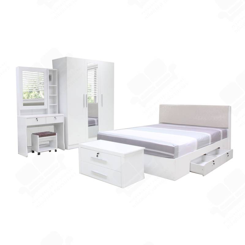 1deelert ชุดห้องนอน 5-6ฟุต (เตียง+ตู้เสื้อผ้า+โต๊ะแป้ง) รุ่น Milano(B143) - สีขาว