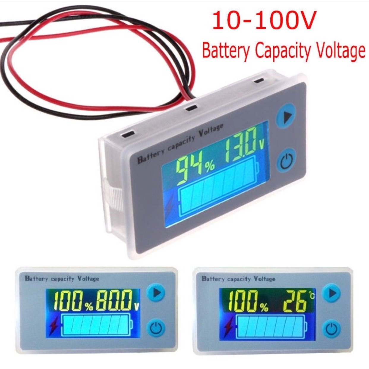วัดโวลท์ วัดเเบทเตอร์รี่ 0-100v อุปกรณ์วัดแรงดันไฟฟ้า ความจุแบตเตอรี่รถยนต์ 10-100V หน้าจอ LCD