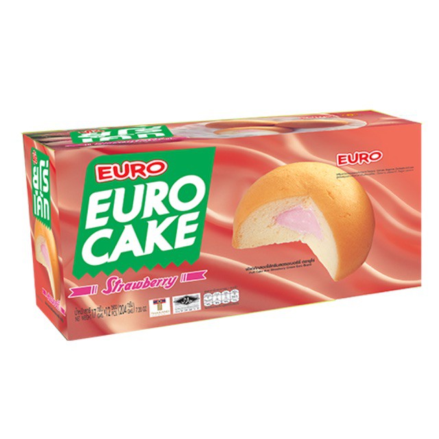 ยูโร่ เค้ก สอดไส้ครีมสตอเบอรี่ EURO CAKE 17 กรัม 1 กล่อง 12 ห่อ