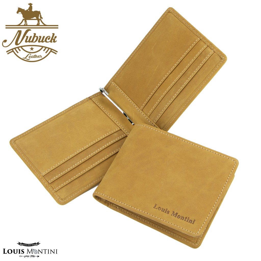 Louis Montini Nubuck Leather กระเป๋าสตางค์ผู้ชาย หนังนูบัค RFID Protection หนังวัวแท้ Slim Wallet for Men (TTM004)