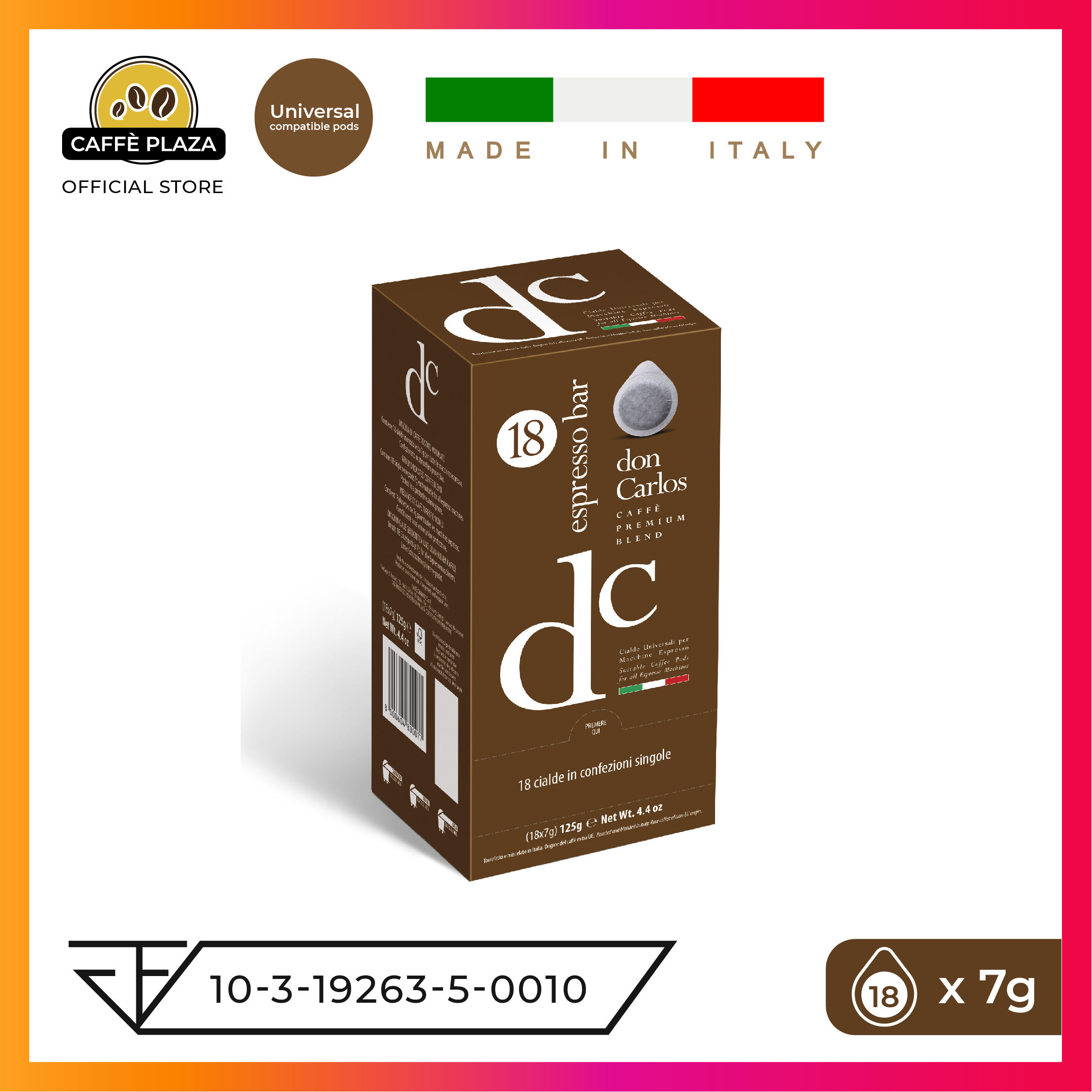 18x กาแฟพรีเมียมอิตาลีแบบถุงชา กาแฟพ็อด Don carlos กาแฟ ESPRESSO Italian Coffee PODS (Single Serving)