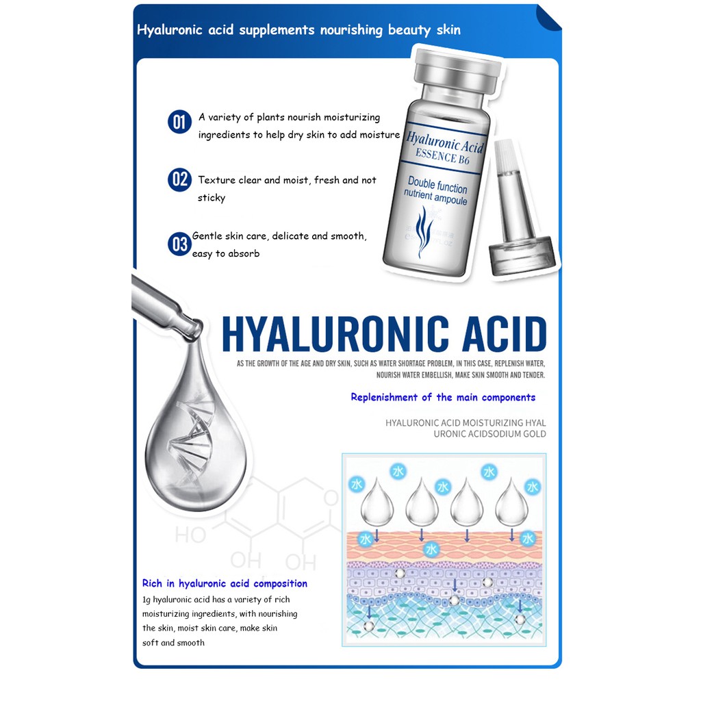 Bioaqua hyaluronic acid essence B6 เอสเซนส์ กรดไฮยาลูโรนิก บรรจุ เซตละ 5 ml.x 10 ขวด ผิวหน้าชุ่ม